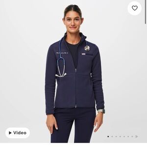 Figs Women’s On Shift Navy Zip-Up Lightweight Fleece Jacket